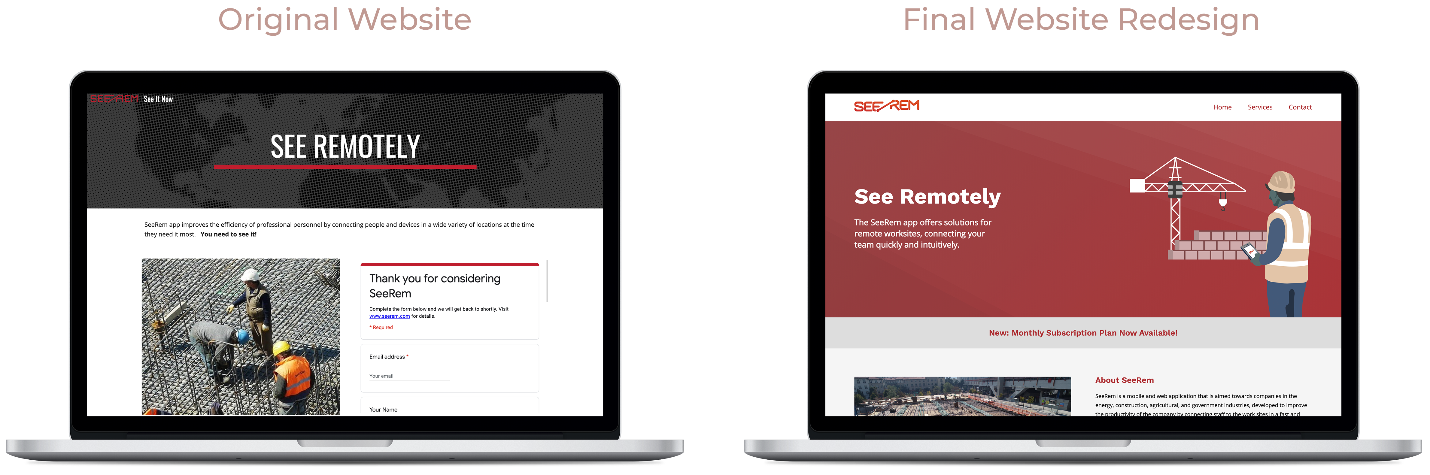 SeeRem Website Before and After