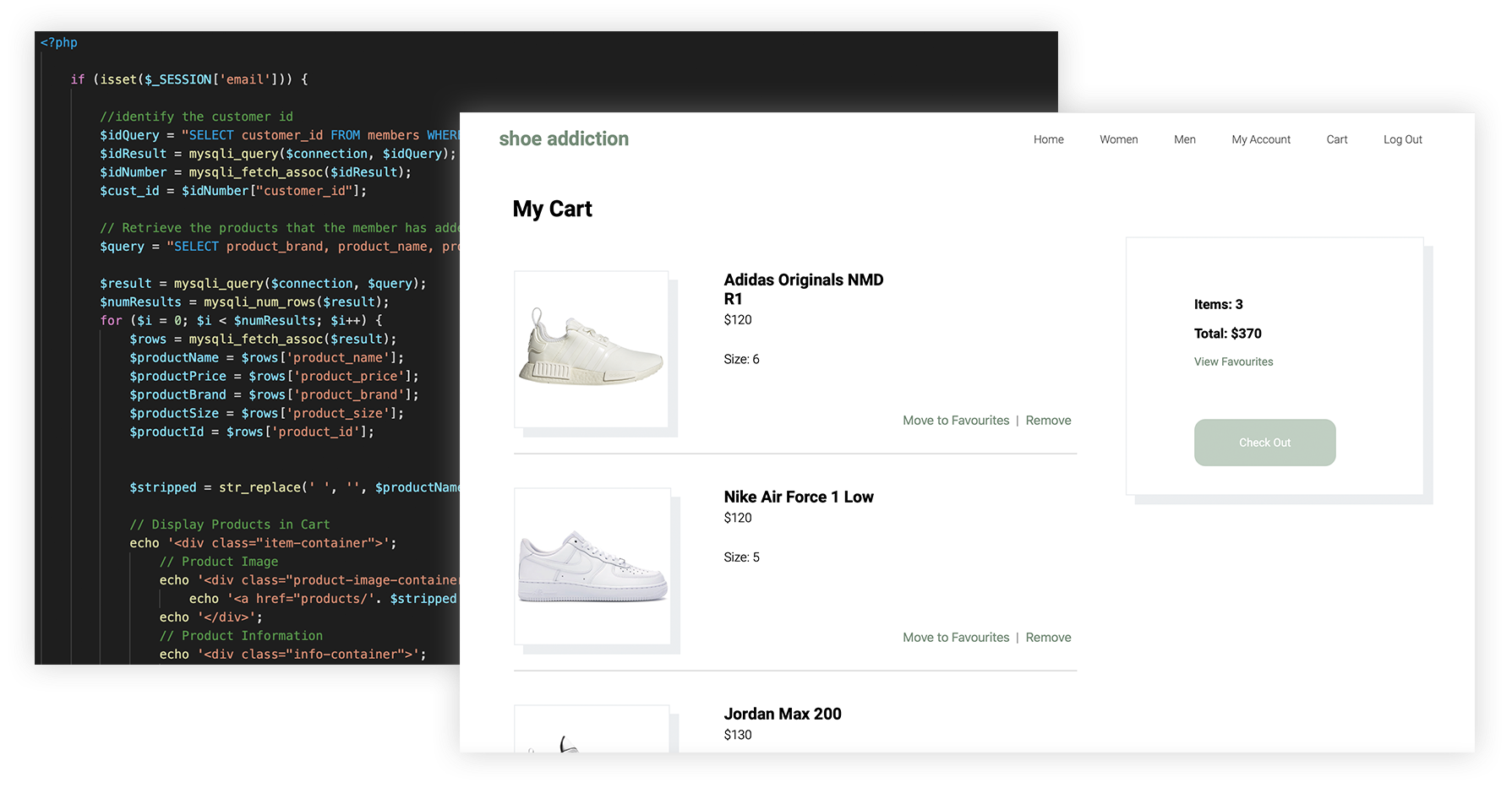 Shoe Addiction Code and Cart Page