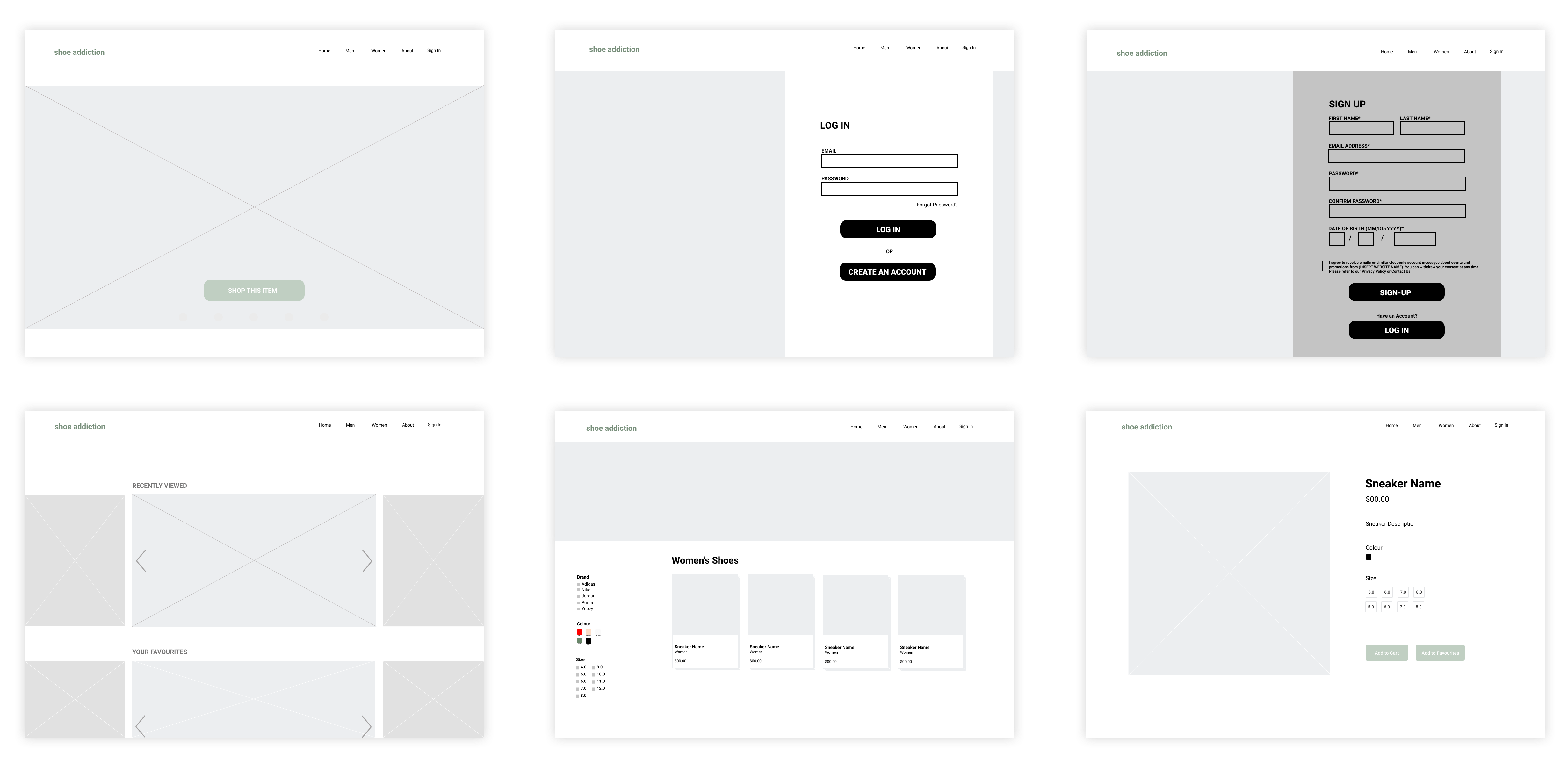 Shoe Addiction Wireframes